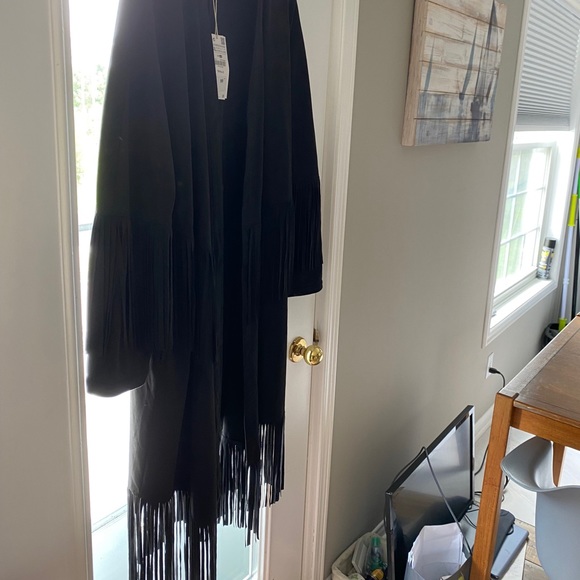❌SOLD❌ Zara black suede fringe overcoat - Picture 12 of 13